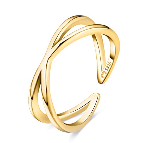 Anillos Plata Ley con Diseño de Líneas Enlazadas. Anillo Plata con Acabado Plateado o Dorado. Joyería Ideal para Parejas, Regalo para Madres, Amigas... Anillos para Parejas
