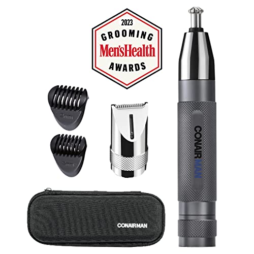 Conairman Ear, Nose, And Eyebrow Hair Trimmer For Men, Cordless Battery-Powered Trimmer With Professional Metal Handle, Patent 360 Bevel Blade For No Pull, No Snag Trimming Experience #TOP6