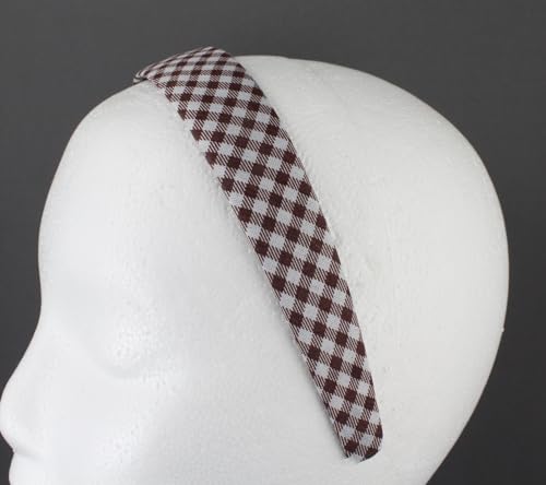 Fashion Accessories Now Brown Headband 1 1/8 Inches Wide Gingham Fabric Covered Hair Band Headband Gingham Plaid Check thumb #1
