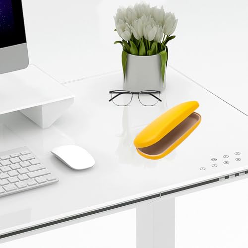Image of PU Leather Hard Shell Eyeglass Case Glass Holder box for Men and Women with Cleaning Cloth Yellow