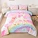 Unicorn Girls Bedding Set Twin Kawaii Cute Rainbow Unicorn Comforter Set Cartoon Horse Quilt Comforter Kids Children Galaxy Stars Magical Pink Unicorn Animal Room Decor 1 Comforter +1 Pillowcase