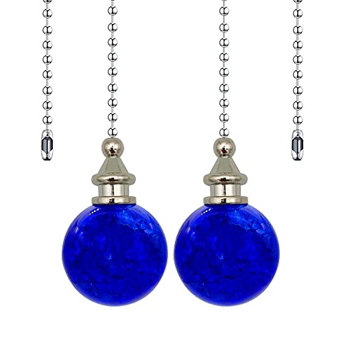 Image of 2Pack Glass Ceiling Fan Pull Chain, 12 Inches Decorative Fan String Pulls Pendant Extension, 3mm Beaded Fan Lamp Chains Extender Ornament with Connector (Blue)