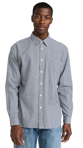 Lacoste Men's Regular Fit Twill Checkered Collared Button Down Shirt