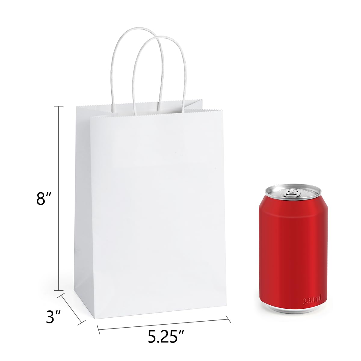 BagDream Small Gift Bags with Handles 50Pcs 5.25x3x8 Inches Kraft Paper Bags Bulk for Party Favor, Retail, Merchandise, Wedding, Gifts, Recyclable White Paper Sacks