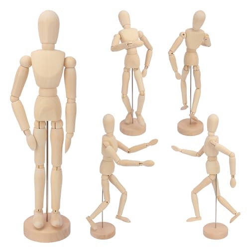 Manichino da disegno articolato con base, in legno flessibile, per schizzi, disegno e pittura, decorazione della casa, 5 pezzi, 30,5 cm GNIEMCKIN