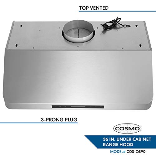 Cosmo COSQS90 Under Range Hood with 500 CFM, Permanent Filters