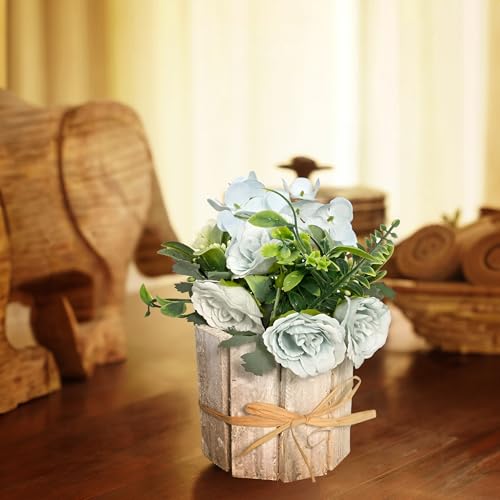 Image of Cortina Wooden Pot Maria Potted Plant | Home Decor Items for Living Room Balcony Kitchen Bedroom Office Table Top Decoration - White, 20X10 CM