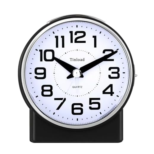 4" Silent Analog Alarm Clock Non Ticking, Gentle Wake, Beep Sounds, Increasing Volume, Battery Operated Snooze and Light Functions, Easy Set (Black)