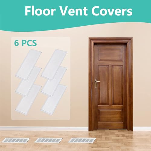 TopHomer 6 Packs 4×10in Floor Vent Mesh Covers PVC Magnetic Air Vent Screen Mesh Cover Debris Catcher for Home Office Wall Floor Air Vent Filters (White)
