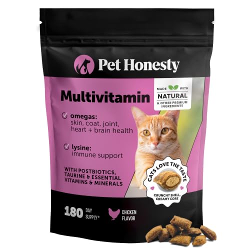 Image of Cat Multivitamin Crunchy Creamy Chews - Daily Vitamins with Lysine, Prebiotics, Omega 3 Fish Oil - Cat Treats for Immune Support, Skin Coat, Digestion, Heart + Joint Health (180 Day Supply)