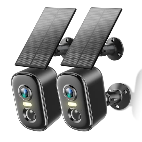 Techage Lot de 2 caméras de surveillance extérieures, WiFi 2K, sans fil, caméra solaire extérieure/intérieure avec détection de mouvement IA, vision nocturne en couleur, conversation bidirectionnelle