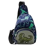 子供用ショルダーバッグ - 恐竜クロスボディスリングバッグ、男の子、女の子用のかわいい子供用メッセンジャーバックパック | 軽量ハイキングデイパック、楽しく実用的なバックパック 子供向け 学校やアウトドアアドベンチャー用, ブルー, Refer to description