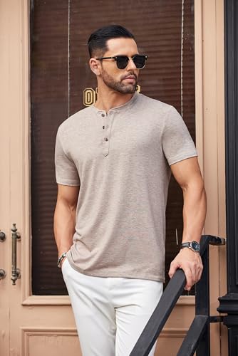 COOFANDY Men's Henley Shirts Short Sleeve Casual Basic Tee Summer Button Henley Soild T Shirts3