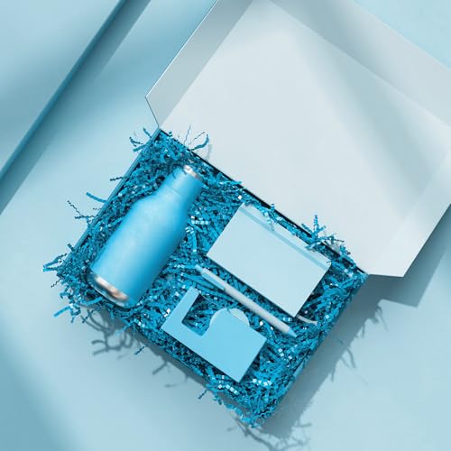 Image of 1 /2LB Lake Blue Crinkle Cut Paper Shred Filler Great for Gift Wrapping, Lake Blue Basket Fillers, Birthday, Gift Wrapping, Anniversary, Halloween Thanksgiving Christmas Party Decor Filling Supplies