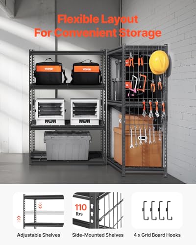 Image of VEVOR Storage Shelves, 2400 lbs, 4 Tier Heavy Duty Garage Shelving, 20 inch D x 40 inch W x 60 inch H Adjustable Metal Shelves for Industrial Shelving Unit Utility Shelf, for Kitchen, Warehouse, Basement, Black