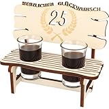 WORTGEFECHTE XL Echtholz Schnapsbank mit Gravur |Holzbank mit 2Schnapsgläsern|Vatertagsgeschenk|Trinkspruch|Schnapsbrett|Geschenke Paare|Schnaps Geschenk für Papa|Geburtstag|Jubiläum (XL, Zahl 25)