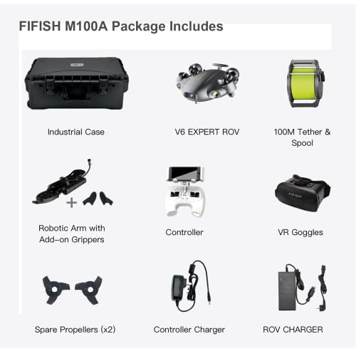 Qysea Fifish V6 Expert M100A Underwater Drone With Robotic Arm & Industrial Case, Upgraded Rov With Q-Interface, 4K Camera, Vr Control, 6000Lm Led, 100M Cable, Omni-Directional Movement #TOP1