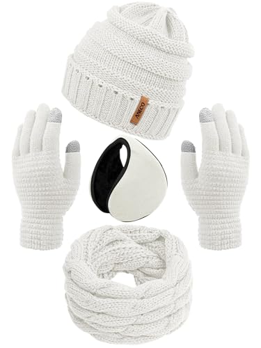 Aneco Winter Warm Sets Knitted Scarf Beanie Hat Touch Screen Gloves and Winter Ear Warmer for Men or Women