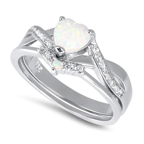 LaRaso & Co His Her Wedding Ring Set 3 Piece Trio Opal Silver Titanium Couples Bands4