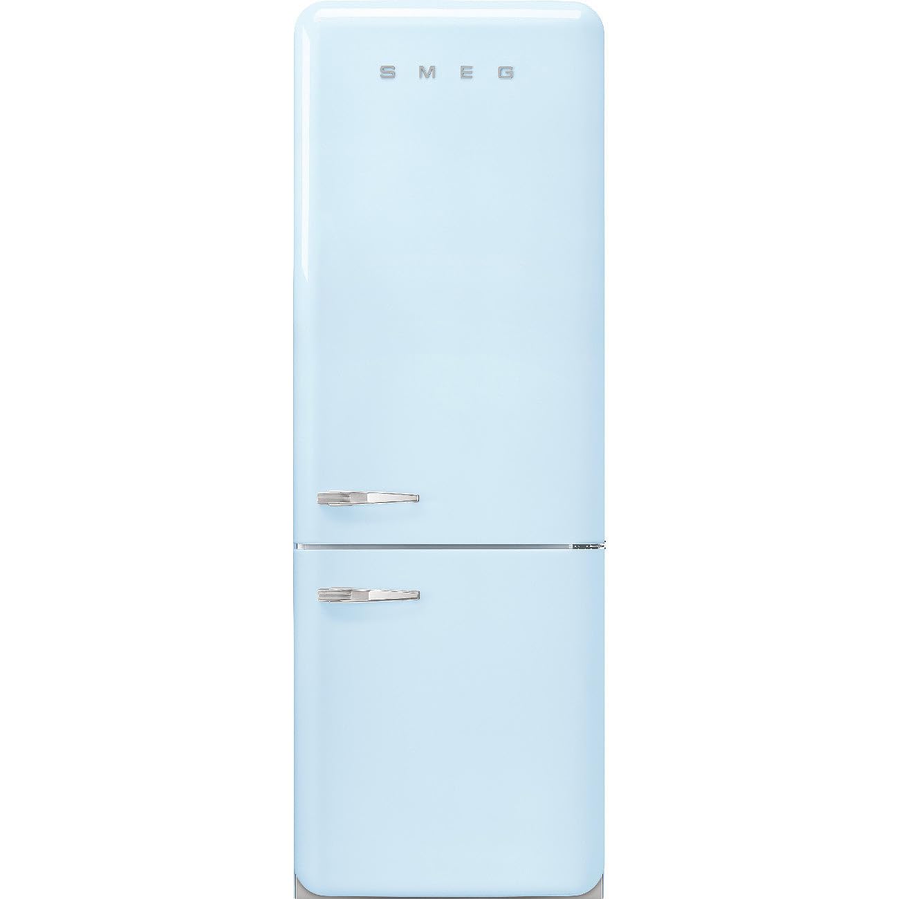 SMEG FAB38URPB FAB38 Retro Style Refrigerator with Bottom Freezer – Made in Italy – Multiflow Cooling – LED Lighting – Glossy Finish – 3 Adjustable Glass Shelves, Pastel Blue