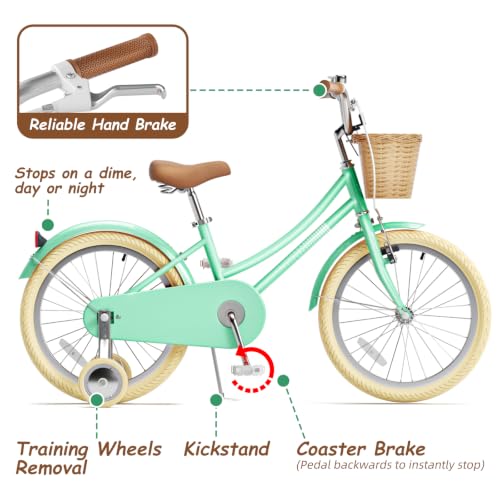 Image of Glaf 12 14 16 18 20 24 Inch Girls Bike with Training Wheels /Kickstand Kids Bike for 2-15 Years Old Toddler Girls Bicycle with Basket, Beach Cruiser Girls Bike