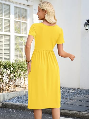 Image of Heymoments Women's Casual Short Sleeve Midi Dress Crewneck A Line Tiered Flowy Loose Travel Long Dresses with Pockets