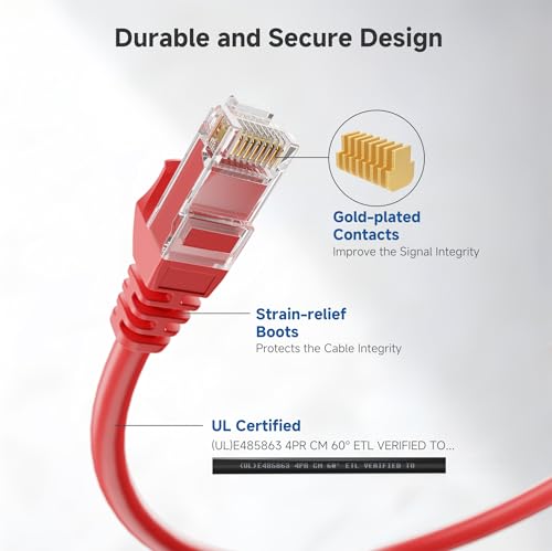 Cable Matters 10Gbps Snagless Cat 6 Ethernet Cable - 10ft, Cat 6 Cable, Cat6 Cord, Ethernet Cord, Red by Cable Matters - Image 4