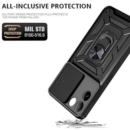 Image of Luxe Back Cover for Vivo T2 Pro 5G / iQOO Z7 Pro 5G | D10 Tough Armor | Sliding Camera Shield | 360 Protection | Kickstand Ring Holder | Military-Grade Shockproof Bumper