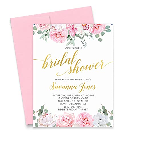 Floral Bridal Shower Invitations with Greenery, Elegant and Modern Bridal