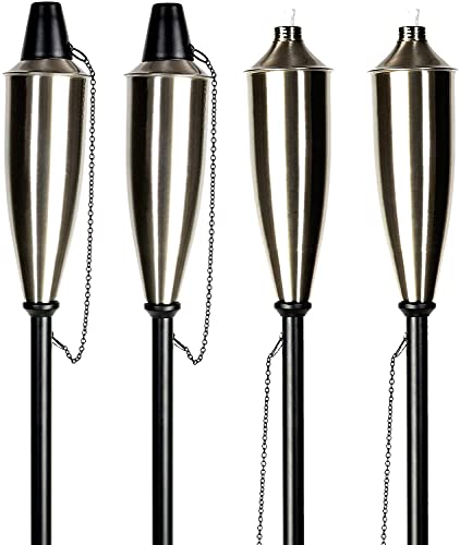 Garden Torch Set of 4 Garden Backyard Landscape Lanterns - 60 Inch Citronella Patio Metal Torch (Satin Silver) by Deco Window - Image 5