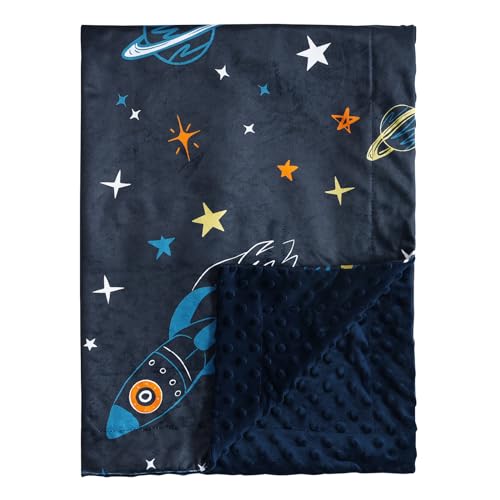 Image of david's kids Micro Fleece Minky Baby Blanket for Boys with Double Layer and Soothing Raised Dots, Breathable and Soft Lightweight Receiving Blanket for Newborns, 30x40 Inches, Space