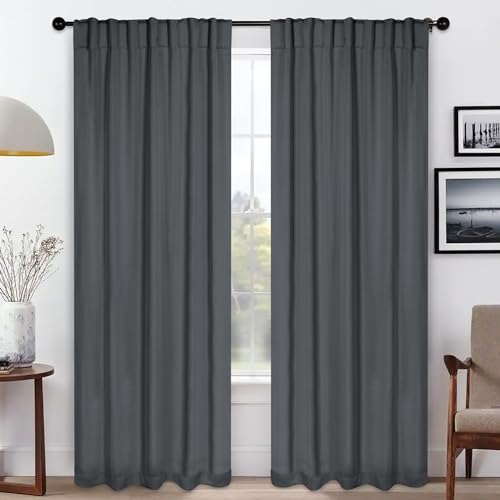 SUPERIOR Blackout Curtains, Room Darkening, Bedroom, Drapes, Kitchen, Living Room Window Accents, Sun Blocking, Thermal, 2 Pack, Solid Blackout Back Tab Curtains, Set of 2, 52" x 72", Grey