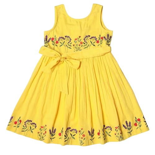 Image of Kids Girls Printed Embroidered Fusion Dress | Handmade Crafted Designer Ethnic Wear | 100% Cotton
