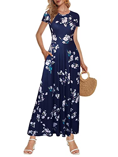 Zaberry Summer Dress Slim Fit Party Prom Maxi Dresses Forwomen Summer Navy Floral M #TOP2