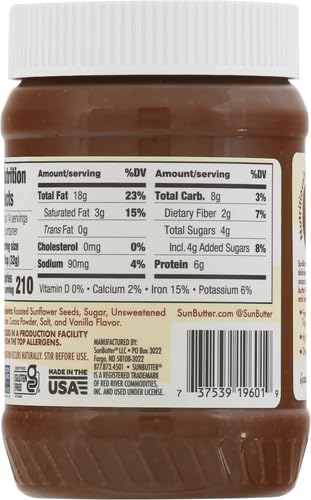 Image of SunButter Chocolate Sunflower Seed Butter (1 Jar | 16 oz) - Healthy, Low-Sugar, Protein-Packed Spread for Breakfast, Desserts, Snacks & More (Pack of 2)