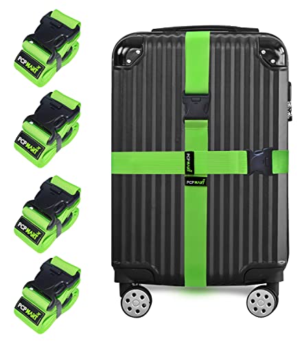 Pcp Mart Luggage Straps 4-Pack Adjustable Genuine Nylon Luggage Belt For Secure Travel With Pom Buckle – Suitable For All Types Of Bags & Suitcases (Green) #TOP13
