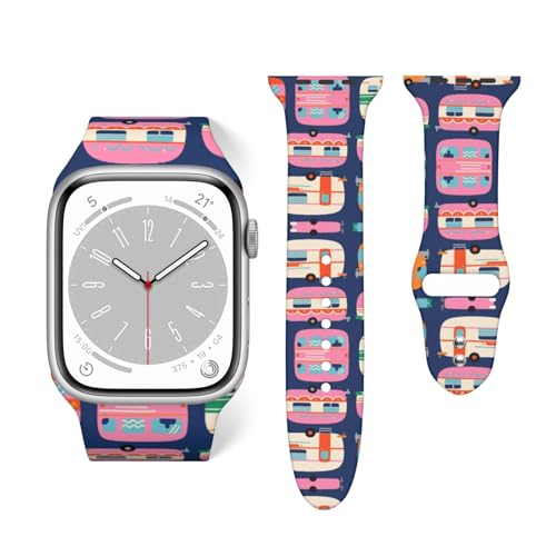 Polyester Smart Watch Band Breathable Comfortable Replacement Strap Mens Women Mid Fifties Cartoon Campers Pattern iwatch Bands Compatible with Apple iwatch, 38mm/40mm, 42mm/44mm