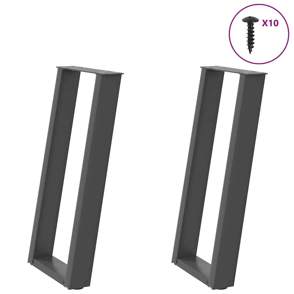 Nogi stołu konsolowego w kształcie litery U 2 szt. antracyt 28 x (72-73) cm stal, malowane proszkowo metalowe nogi stołu z regulowanymi nóżkami poziomującymi, stabilna konstrukcja pochylona 80
