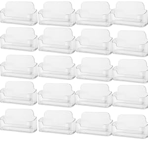NAMYEUT 20 PCS Clear Business Card Holders, Desk Business Card Holder Stand, Freestanding Business Card Holder for Office Desktop, Fits 30-50 Business Cards