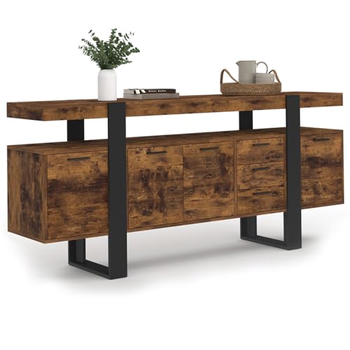 IDMarket Phoenix XXL - Aparador (180 cm, 4 puertas con 2 cajones, madera, efecto envejecido, color negro