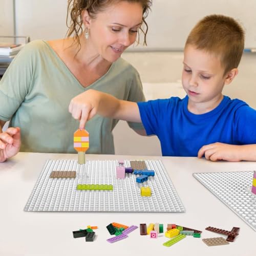 Guihumz 8 Platten-Set Bauplatte Kompatibel mit Meisten Marken,Classic Bausteine Grundplatte,Kompatibel mit All Major Brands and Activity Table,25.5 * 25.5cm, Weiß Grundplatte