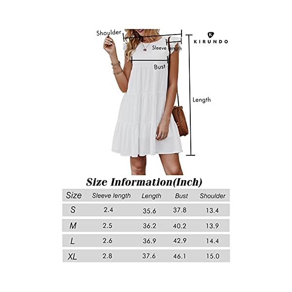 KIRUNDO Sun Dresses for Women 2023 Casual White Graduation Dress Sleeveless Ruffle Sleeve Beach Vacation Dress Round Neck Loose Flowy Pleated Mini Babydoll Dress, White, Small