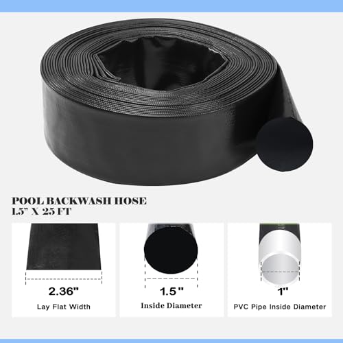 Eastrans 1-1/2in x 25 FT Pool Backwash Hose with 2 Hose Clamps,Extra Heavy Duty Discharge Hose,Drain and Filter Pump Hoses for Swimming Pool,Wall Thickness 1.2mm,Super wear-resistant,weather blast by Eastrans - Image 3