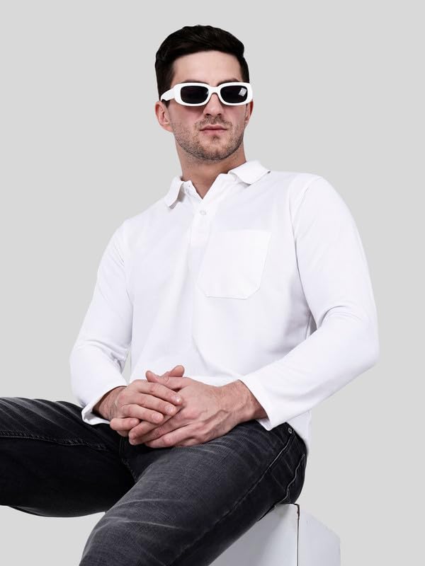 Image of Full Sleeve Men's Polo T-Shirt | Regular Fit, Soft & Breathable Cotton Blend Fabric | Classic Polo Collar, Casual & Office Wear | Available in Sizes M to 6XL, Multiple Colors