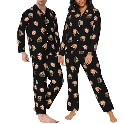 Personalized Pajamas Set with Photo, Custom Face Pajamas for Women Men Funny Pj Gift for Couple, Birthday Valentines Gift