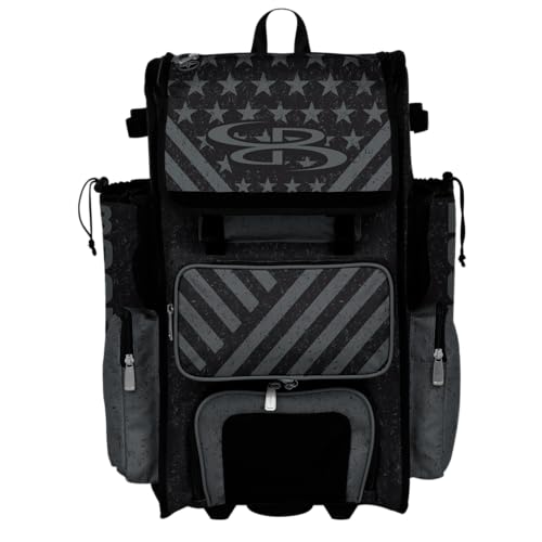 Boombah Superpack Hybrid Rolling Bat Bag - Wheeled & Backpack Version - USA Siege Charcoal/Black