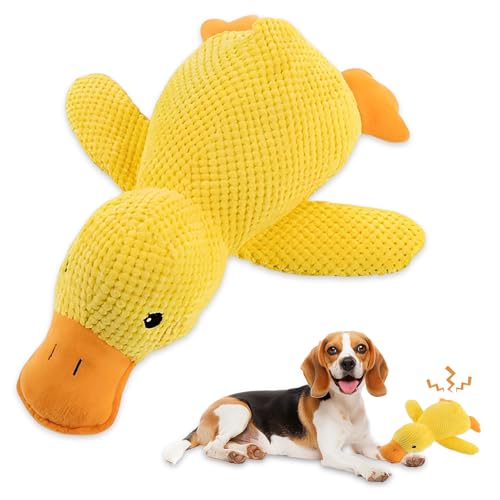 DYHNQE Jouet sonore pour chien - En peluche - Anti-stress - Canard - Jouet sonore pour chien - Jouet couineur pour petit - Jaune - 25 x 22 cm