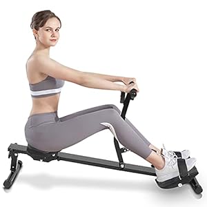 Home Opvouwbare fitness-roeitrainer, roeitrainer Belastbaar tot 120 kg Met stil magnetisch remsysteem, kogelgelagerde roeizitting Verstelbare weerstandsriem met LCD-display （zwart）