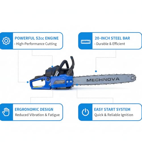 Image of Petrol Chainsaw Wood Cutting Machine | 58cc 2-Stroke Heavy Duty Gasoline | 22-Inch Guide Bar | Easy To Start | Professional & Domestic Use For Farmers, Landscapers & Woodcutters (MCS58A-22SN)