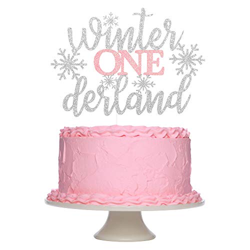 Silver and Pink Glitter Winter Onederland Cake Topper...